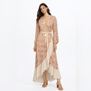 Biltmore Size Medium Boho Mixed Pattern Floral Wrap Maxi Dress